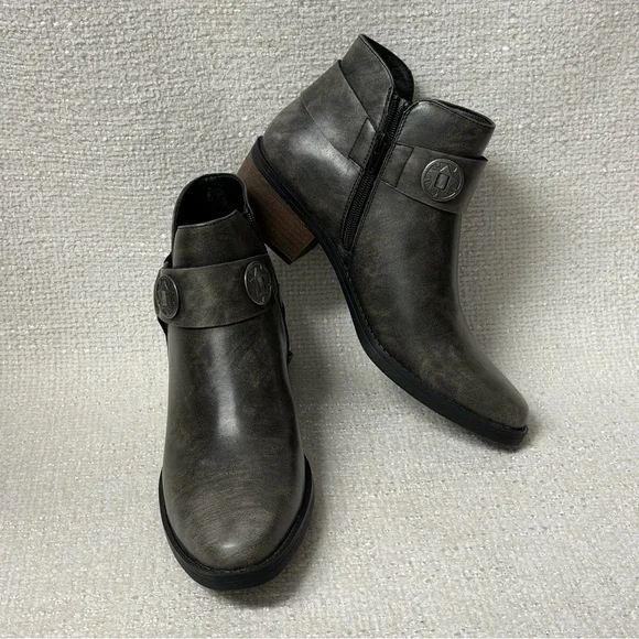 FRYE AND CO. Helia Stacked Heel Charcoal Ankle Boots Sz 9 - Picture 5 of 9